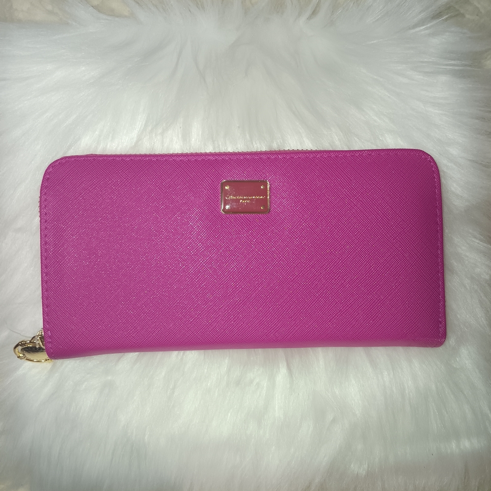 Catherine Malandrino Vibrant Pink Wallet with Gold Details